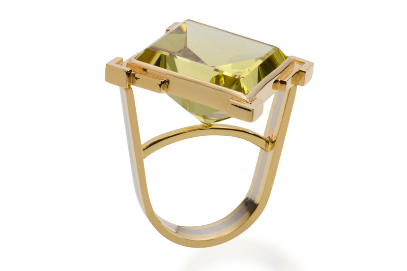 Rudolf Heltzel 18ct gold and platinum lime quartz ring
