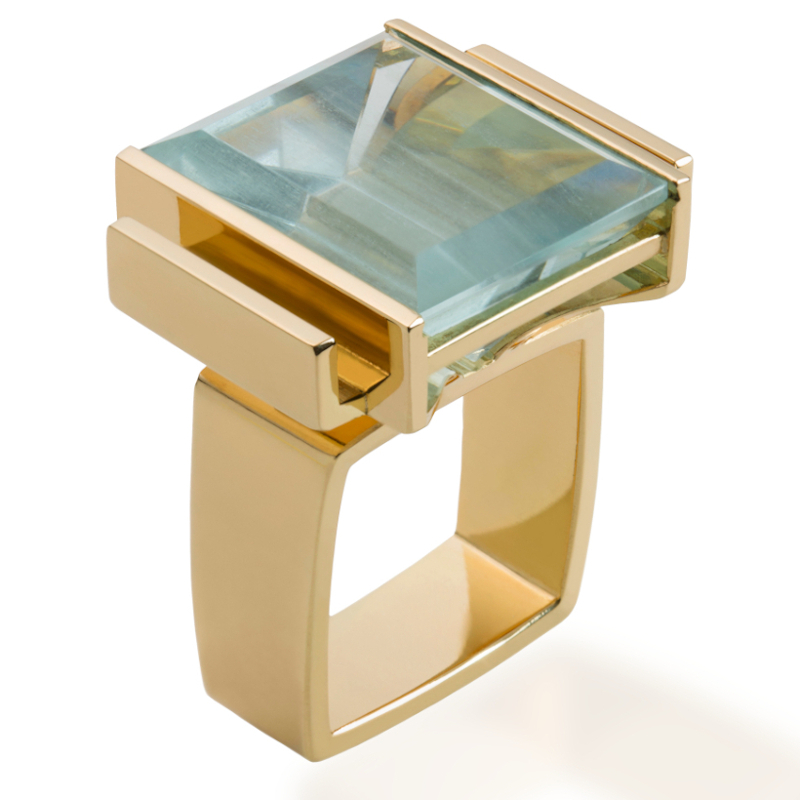 Rudolf Heltzel Mirror-cut Aquamarine Ring in 18ct yellow gold