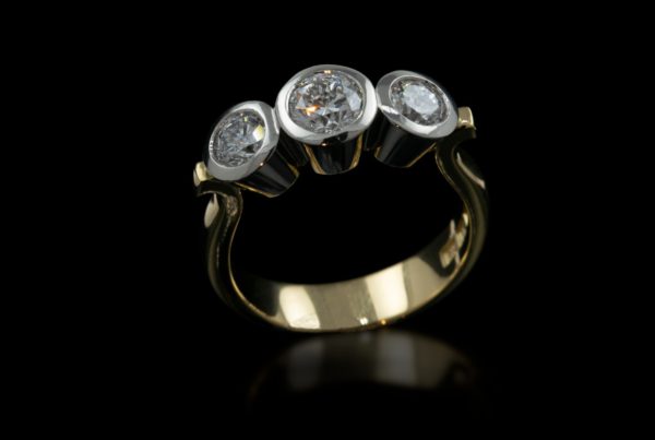 Rudolf Heltzel 3 Diamond 18ct Yellow Gold And Platinum Engagement Ring With Bezel Settings