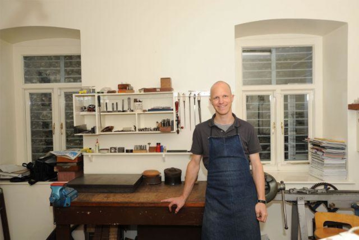 Christopher Heltzel in the workshop at Patrick Street, Kilkenny City