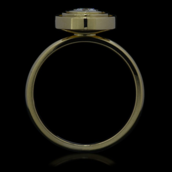 18ct yellow gold bezel set solitaire diamond engagement ring with double surround