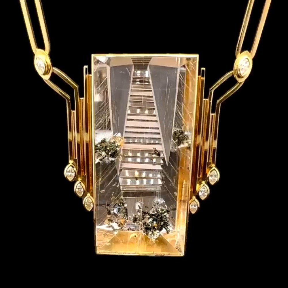 Rudolf Heltzel Rock Crystal and diamond 18ct yellow gold pendant