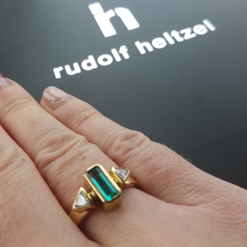 Rudolf Heltzel tourmaline and diamond 18ct yellow gold engagement ring