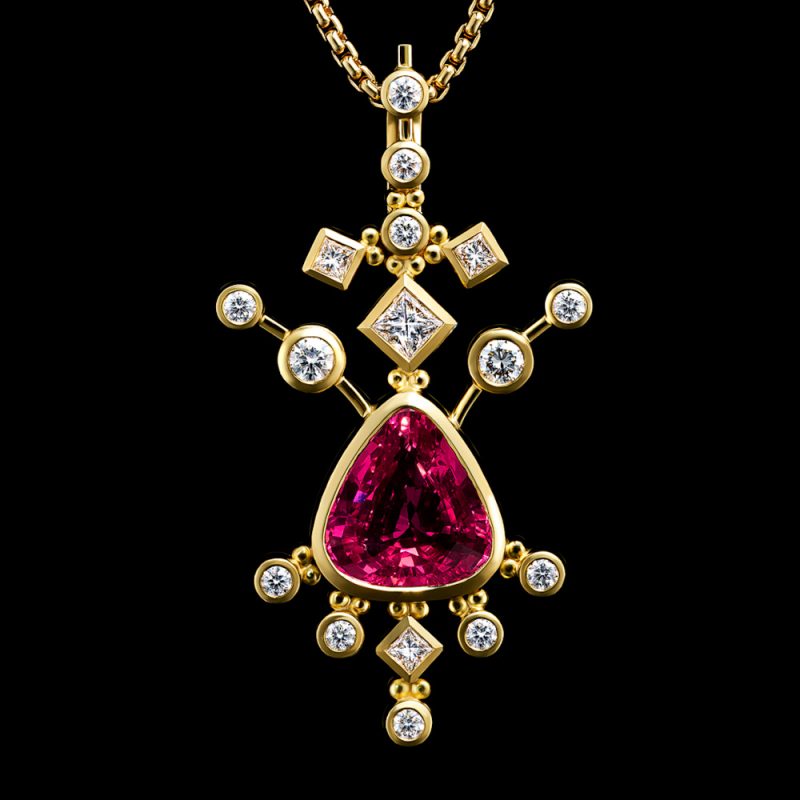 Rudolf Heltzel Spinel and diamond 18ct yellow gold pendant with matching braided yellow gold choker