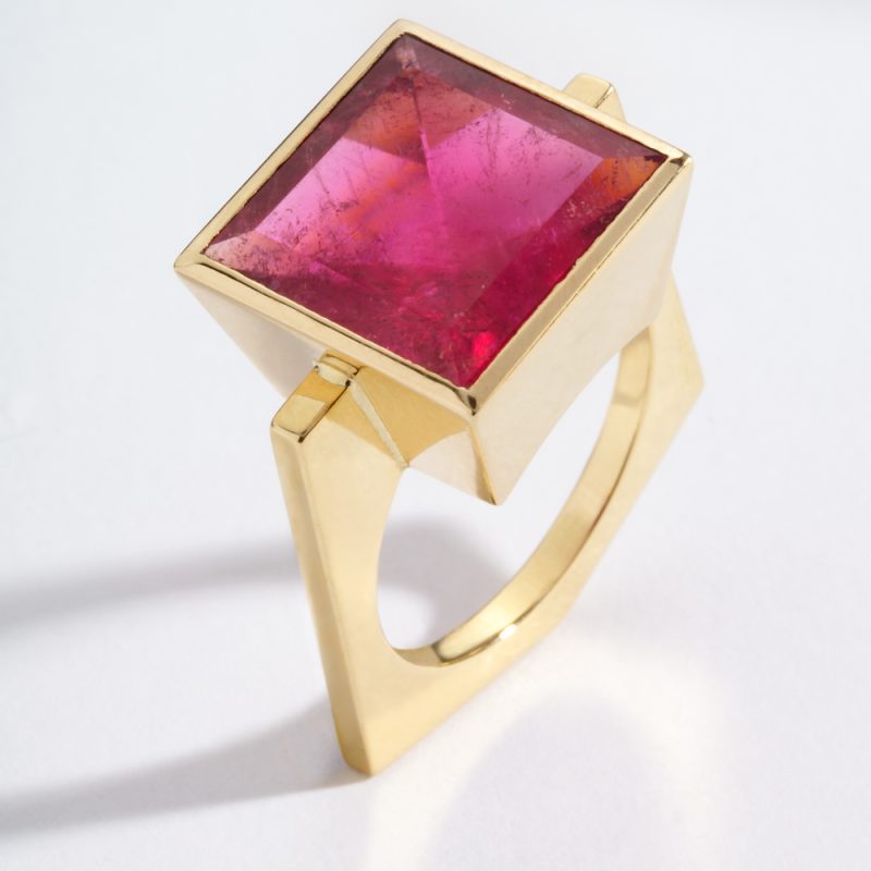 Rudolf Heltzel pink tourmaline 18ct yellow gold ring