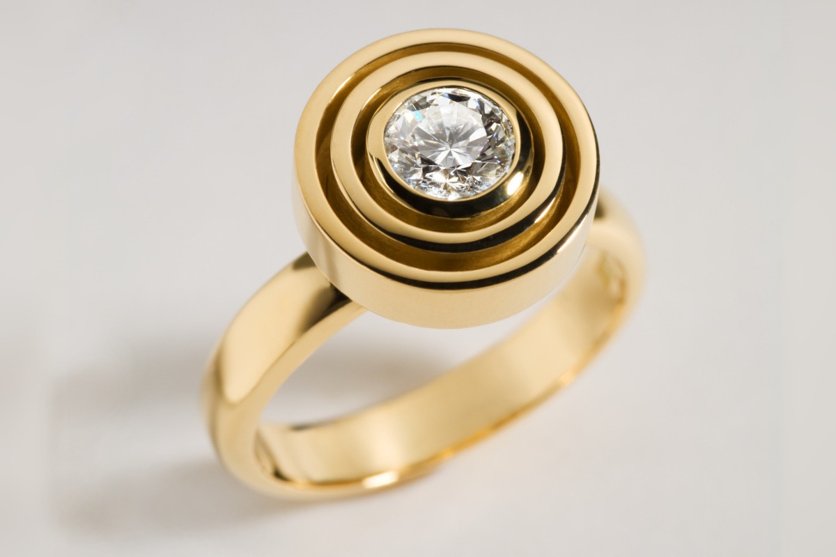 Rudolf Heltzel Diamond 18ct Yellow Gold Engagement Ring With Double Surround Bezel Setting