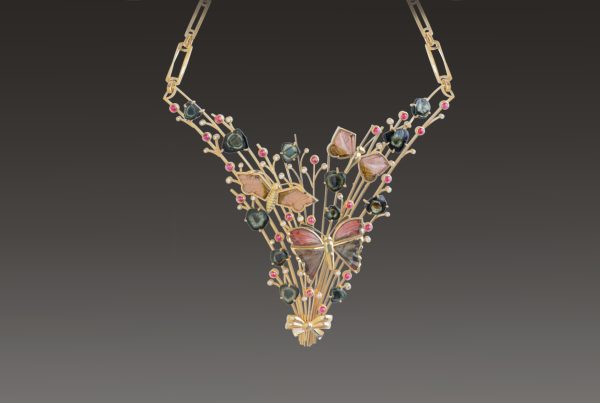 Rudolf Heltzel tourmaline and 18ct yellow gold butterfly necklace