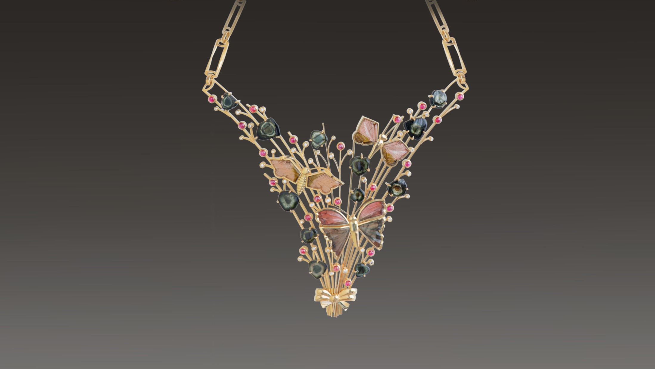 Rudolf Heltzel tourmaline and 18ct yellow gold butterfly necklace