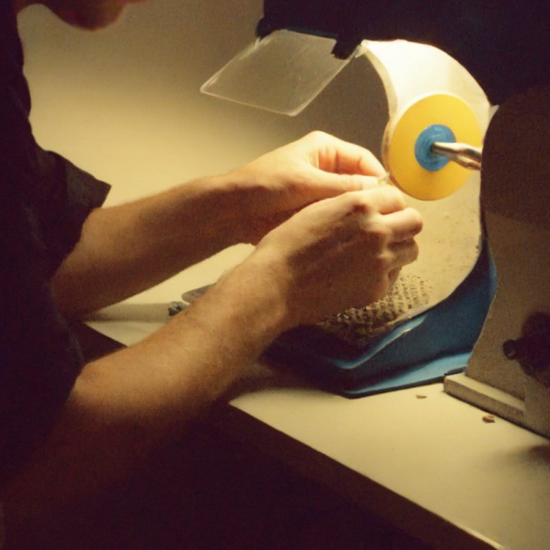 Jewellery being polished in Rudolf Heltzels workshop