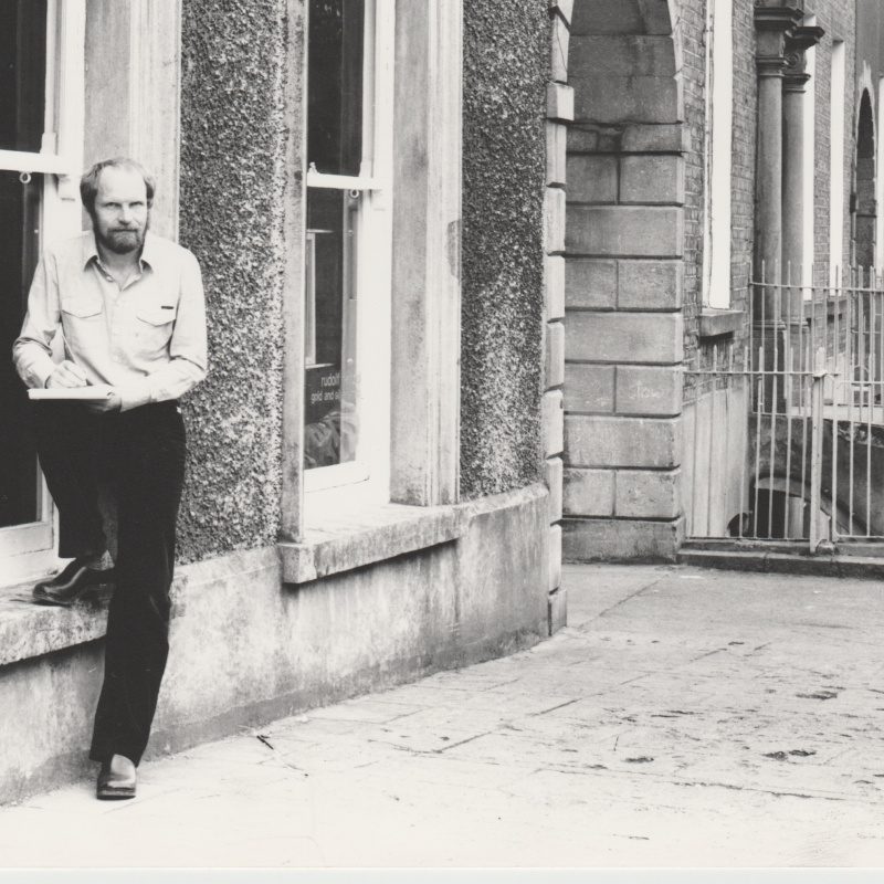 Rudolf Heltzel sketching while stood on Patrick Street, Kilkenny, Ireland