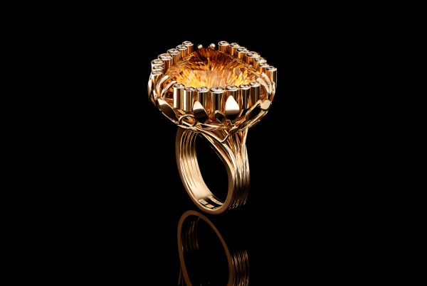 Bespoke 18ct yellow gold citrine and diamond handcrafted ring