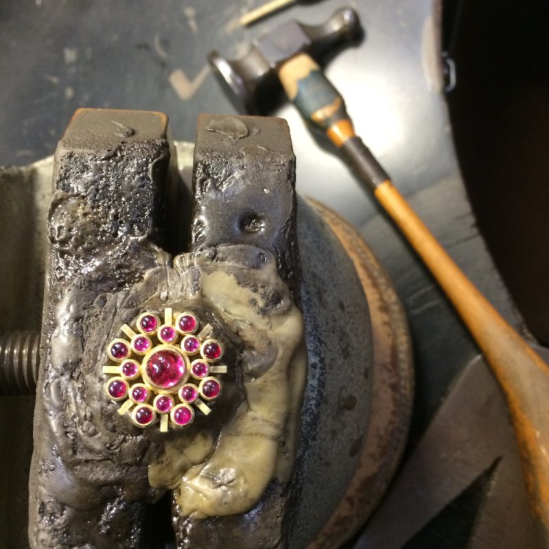 A piece of jewellery being handcrafted in Rudolf Heltzel's Workshop in Kilkenny