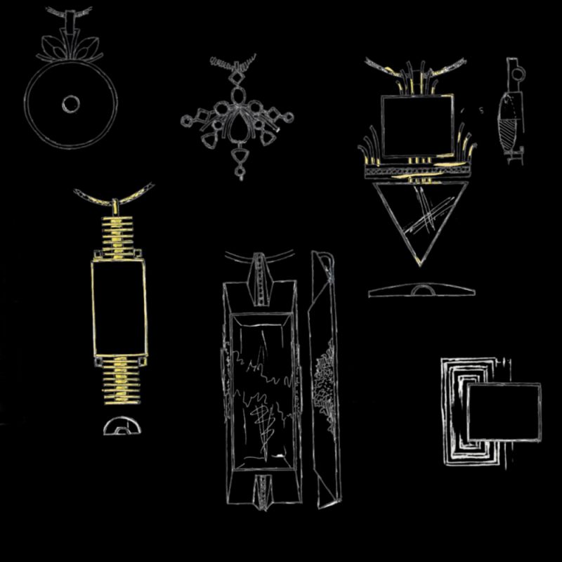 Hand-drawn jewellery concept sketches