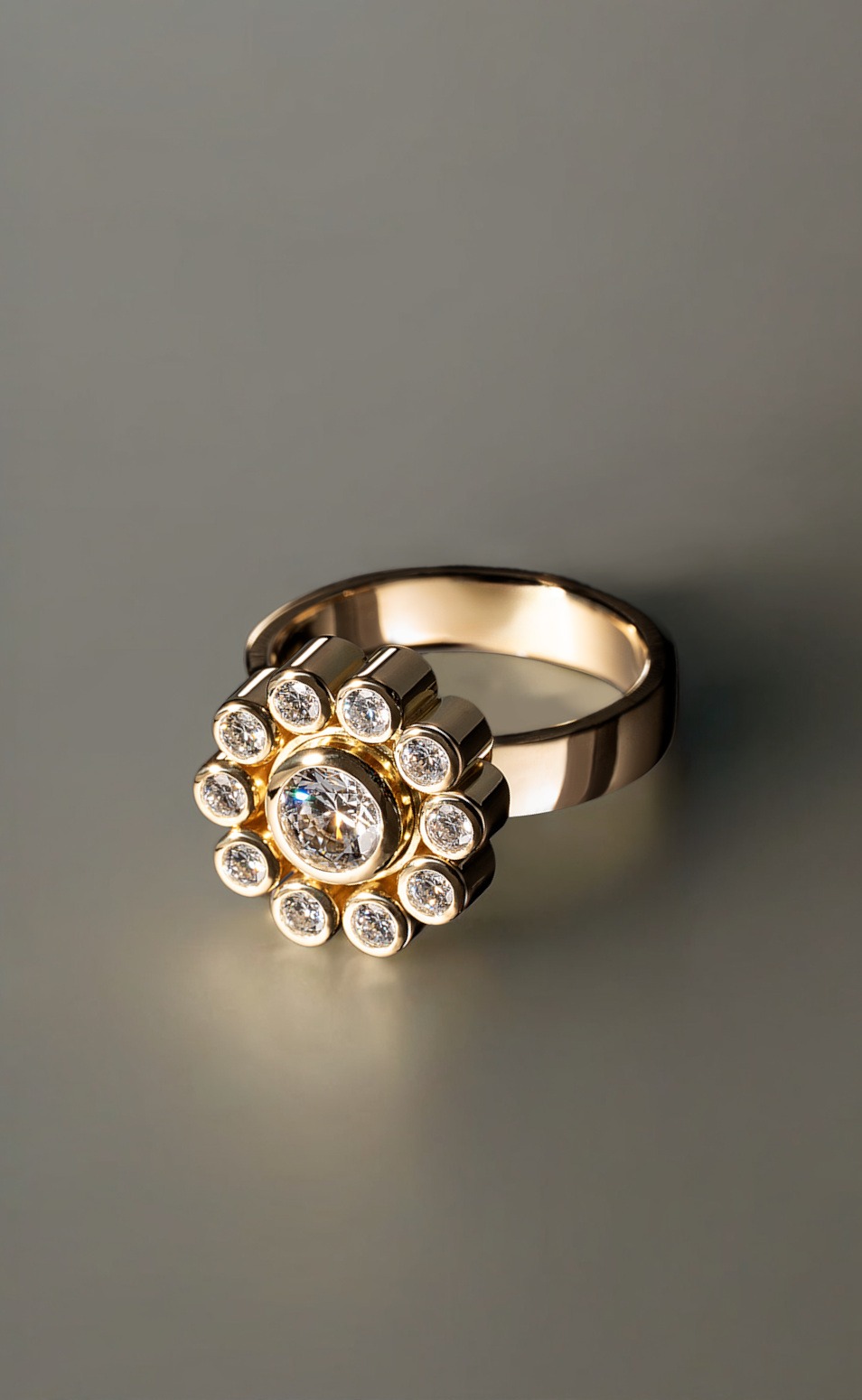 Yellow Gold Halo Cluster Diamond Engagement Ring