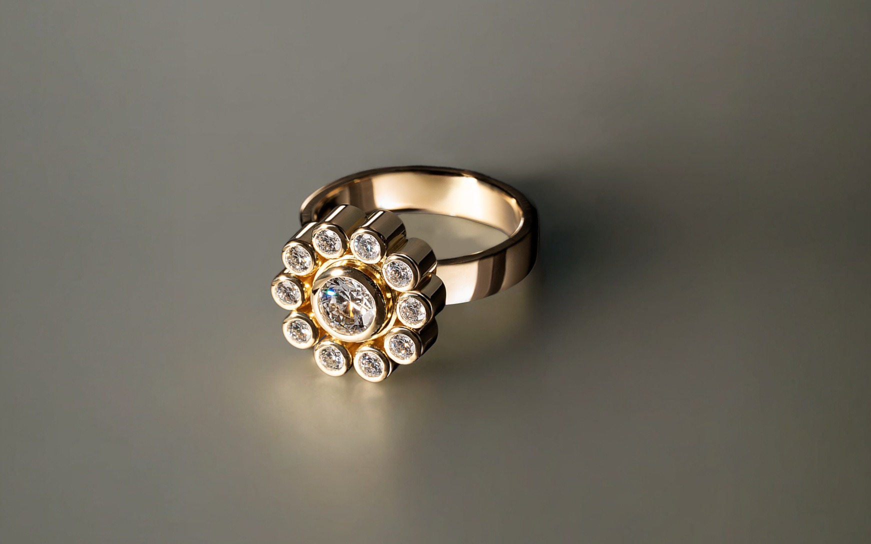 Yellow gold Halo Cluster Diamond Engagement Ring