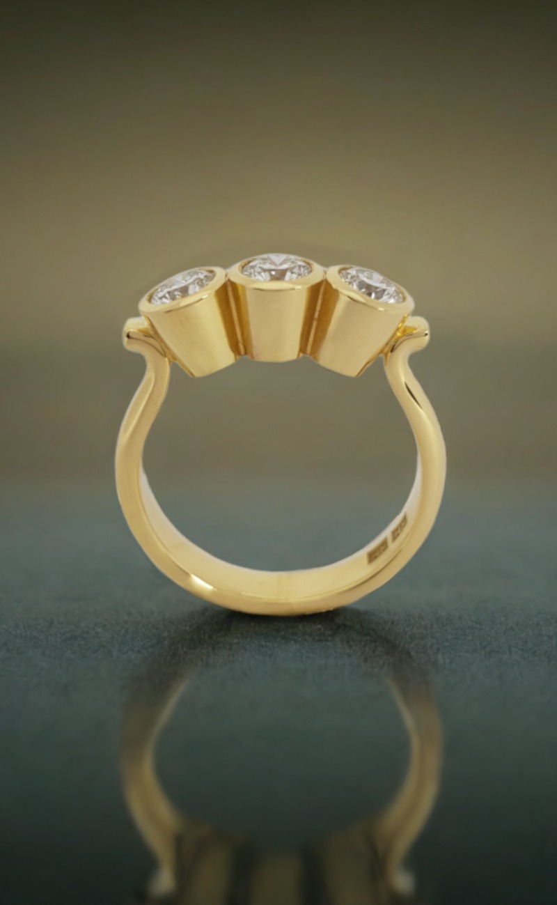 Rudolf Heltzel 3 Stone Bezel Set Engagement Ring In Yellow Gold