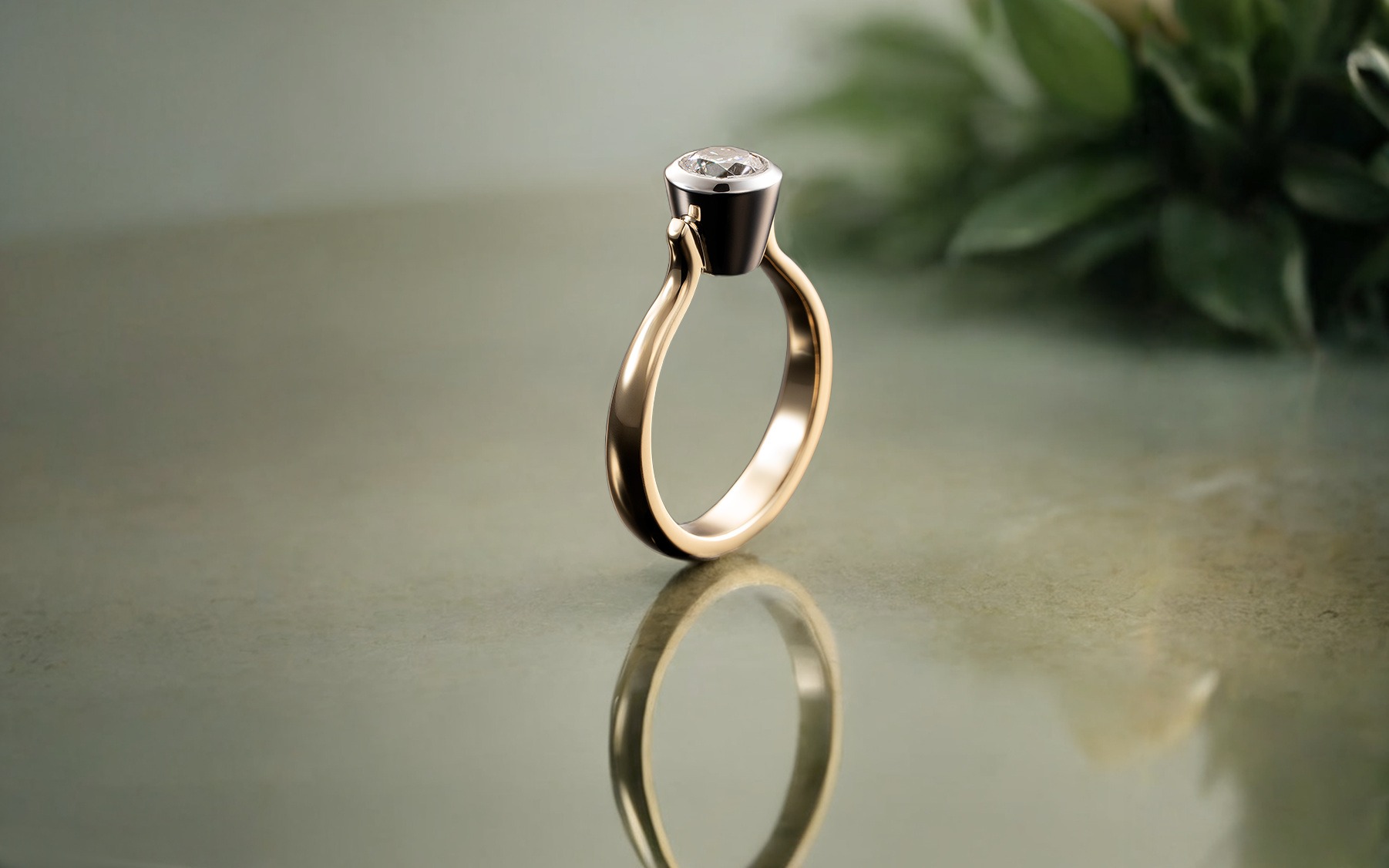 Rudolf Heltzel Bezel Set Diamond Solitaire Engagement Ring In Yellow And White Gold