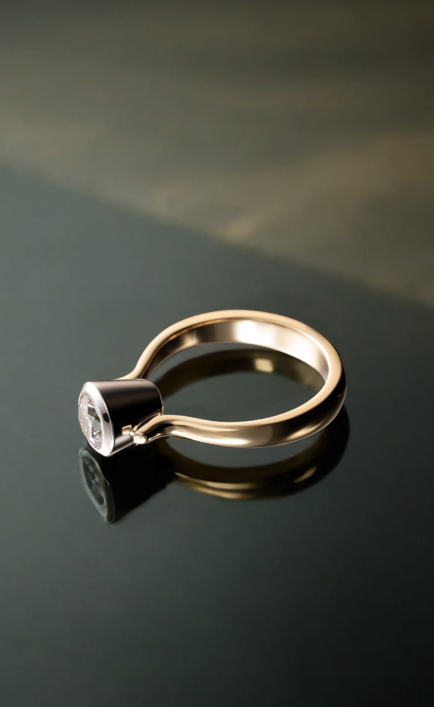 Rudolf Heltzel Bezel Set Diamond Solitaire Engagement Ring In Yellow And White Gold