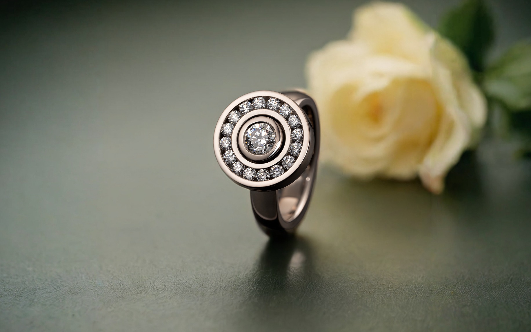 Rudolf Heltzel Diamond Surround Engagement Ring In White Gold