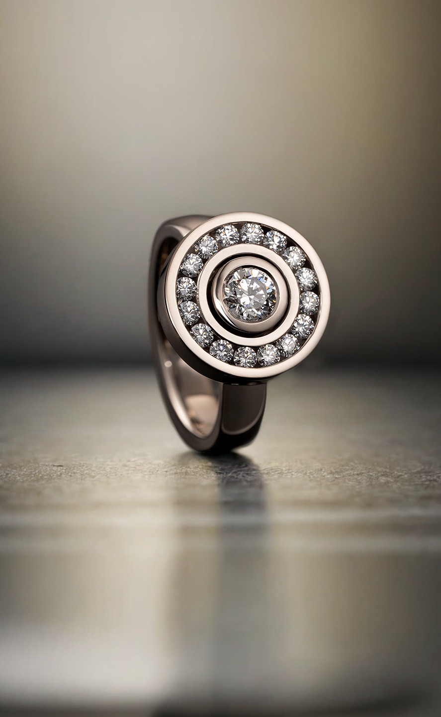 Rudolf Heltzel White Gold Diamond Surround Engagement Ring