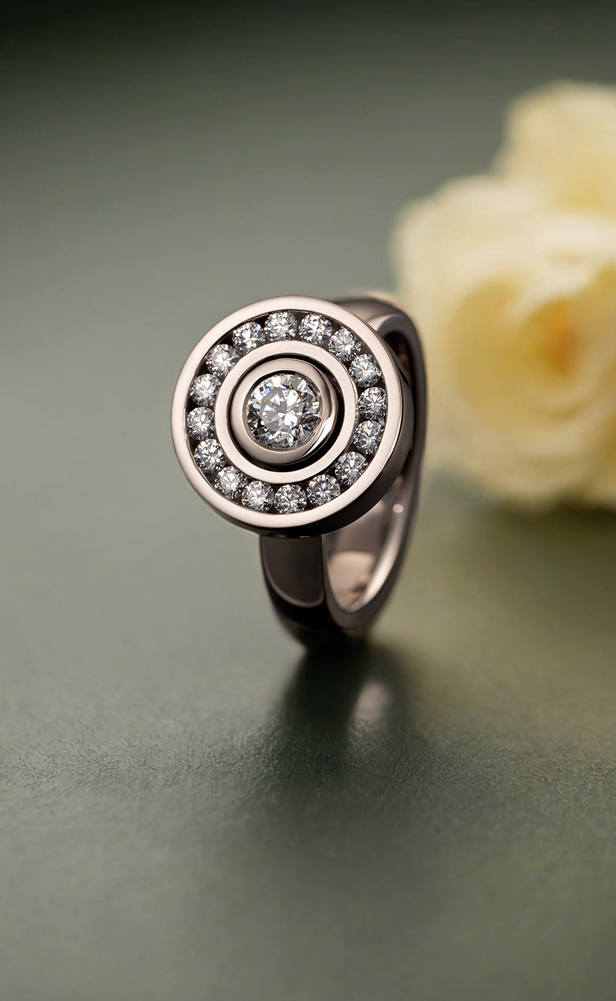Rudolf Heltzel Diamond Surround White Gold Engagement Ring