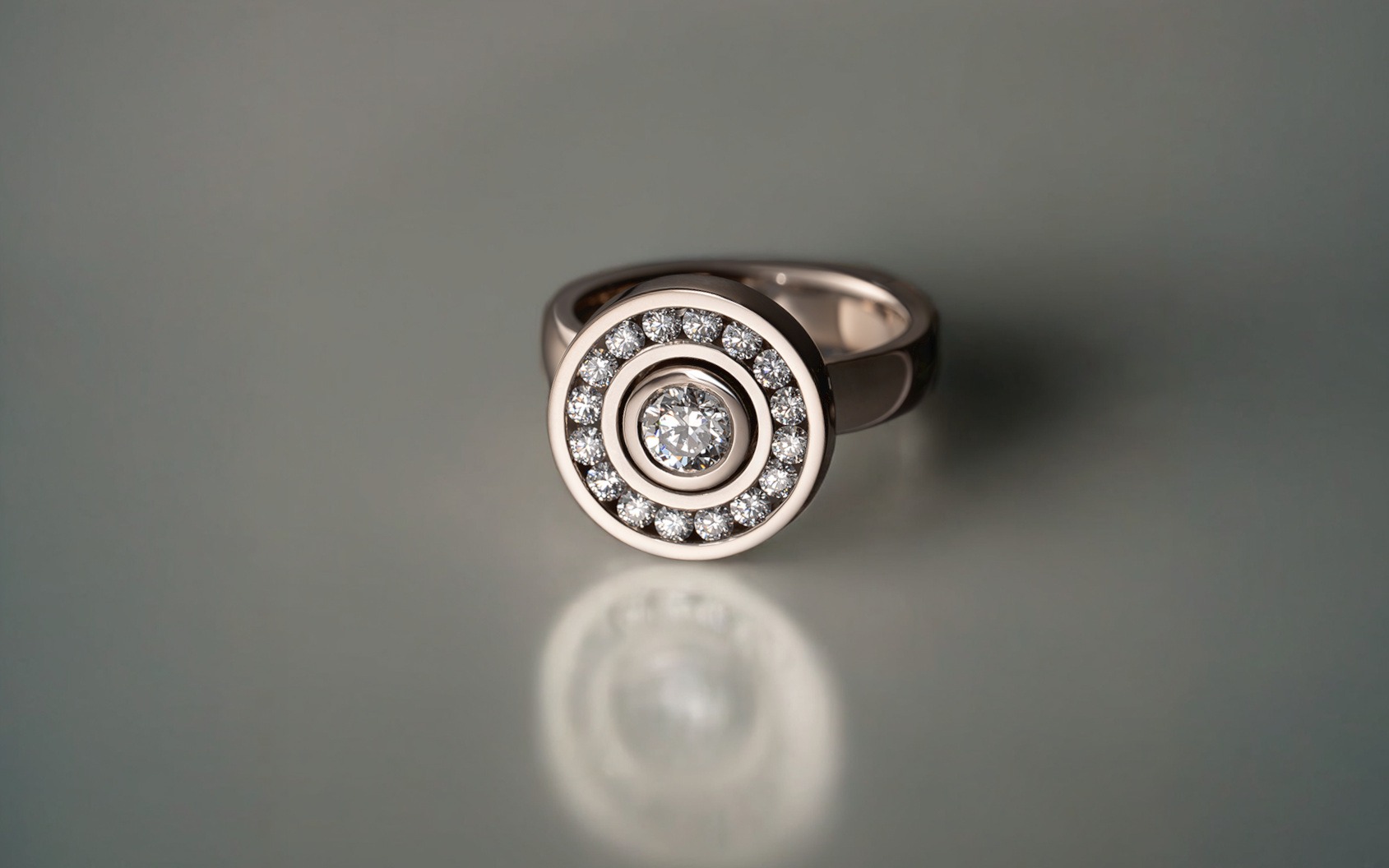 Rudolf Heltzel Diamond Surround White Gold Engagement Ring