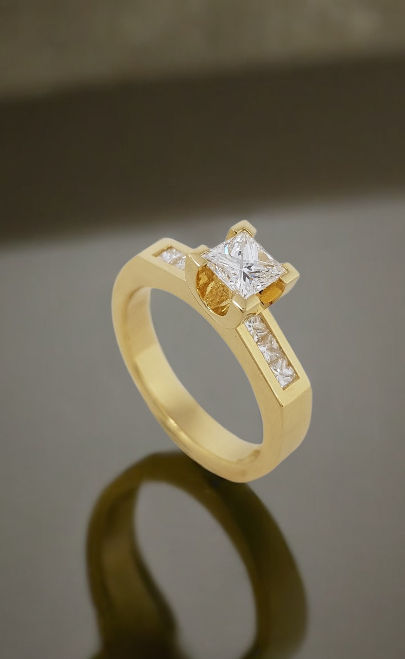 Rudolf Heltzel Princess Channel Set Diamond And Yellow Gold Engagement Ring
