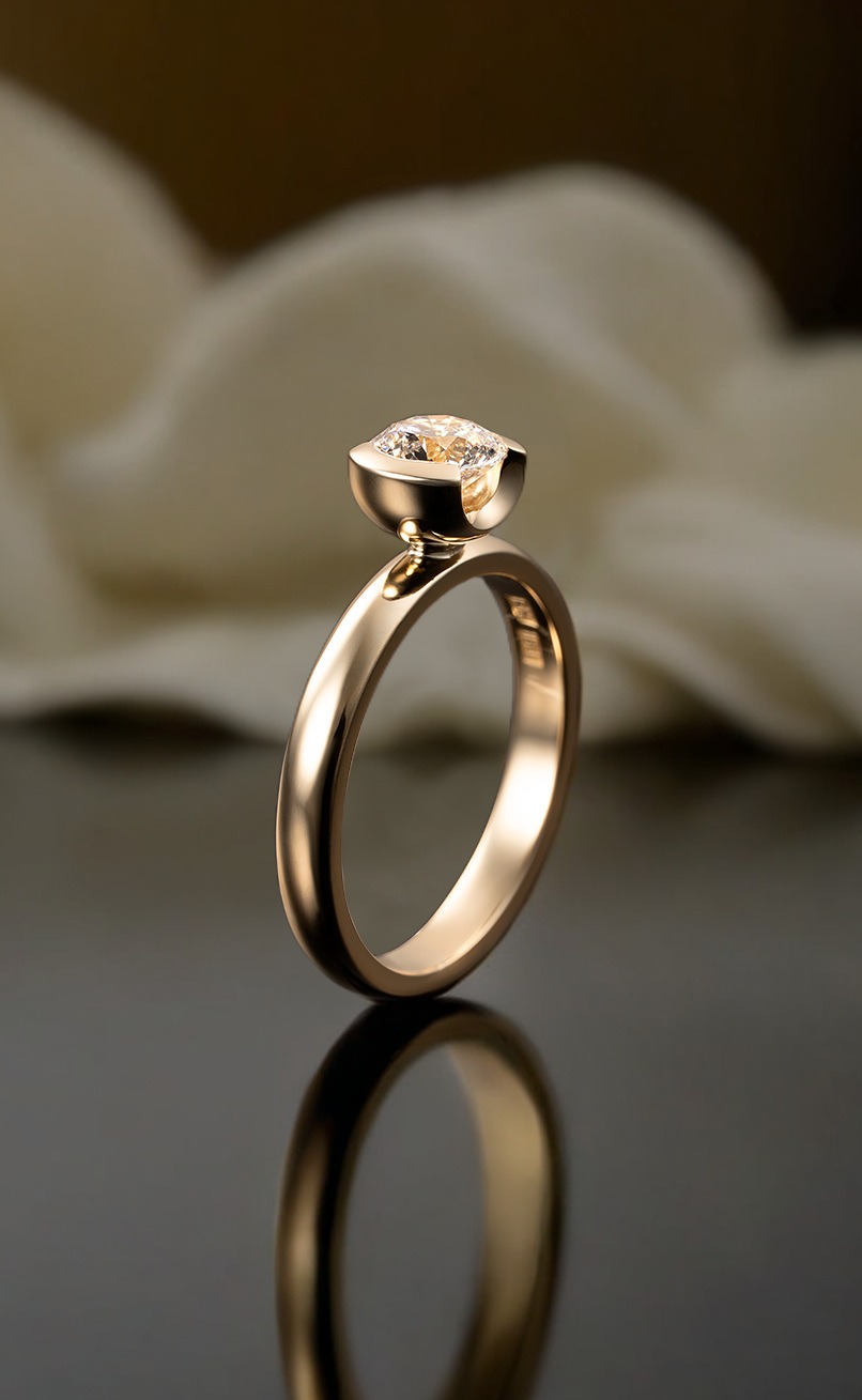 Semi Bezel Set Diamond And Yellow Gold Engagement Ring