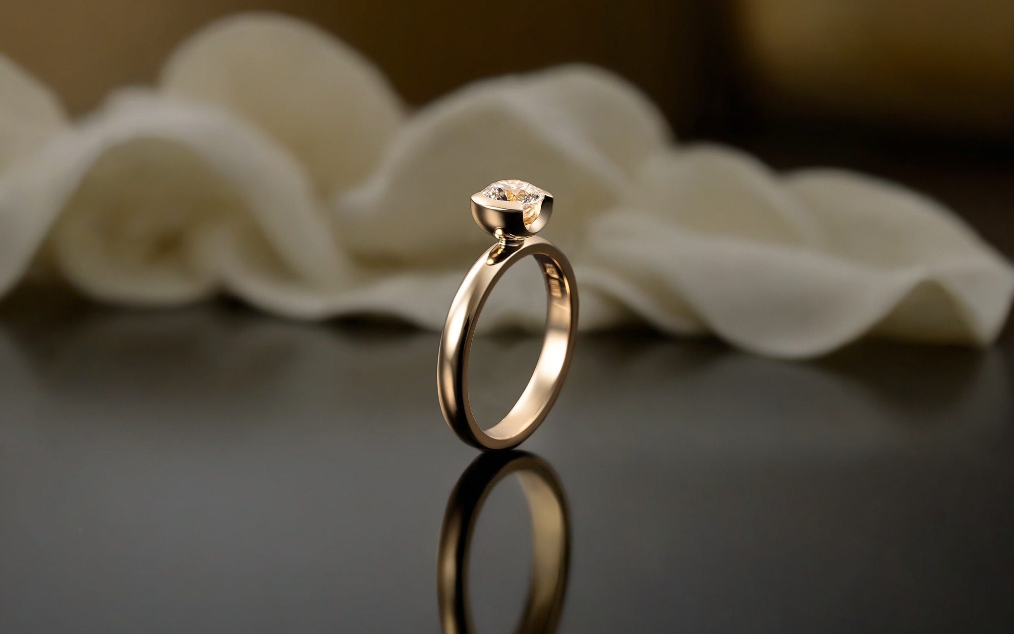 Rudolf Heltzel Semi Bezel Set Diamond And Yellow Gold Engagement Ring