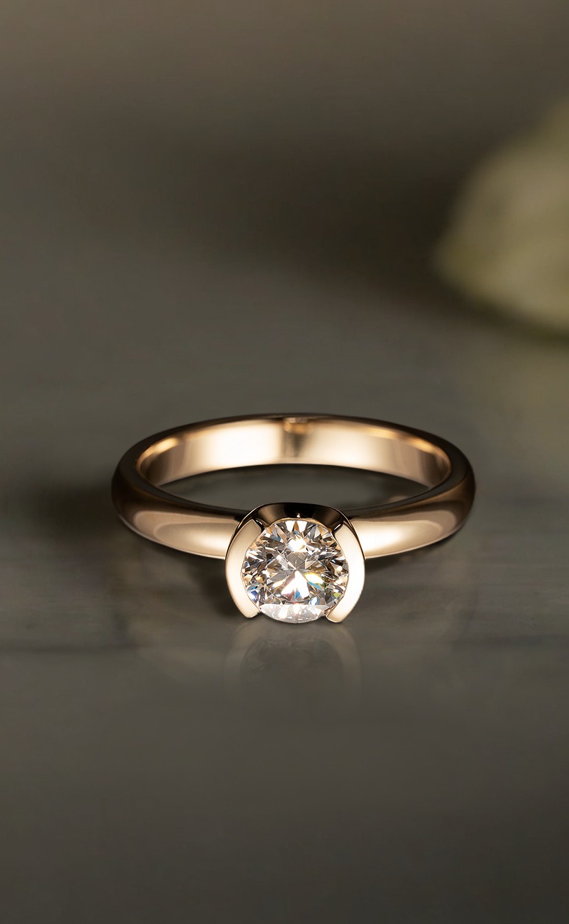 Semi Bezel Set Diamond Engagement Ring In Yellow Gold