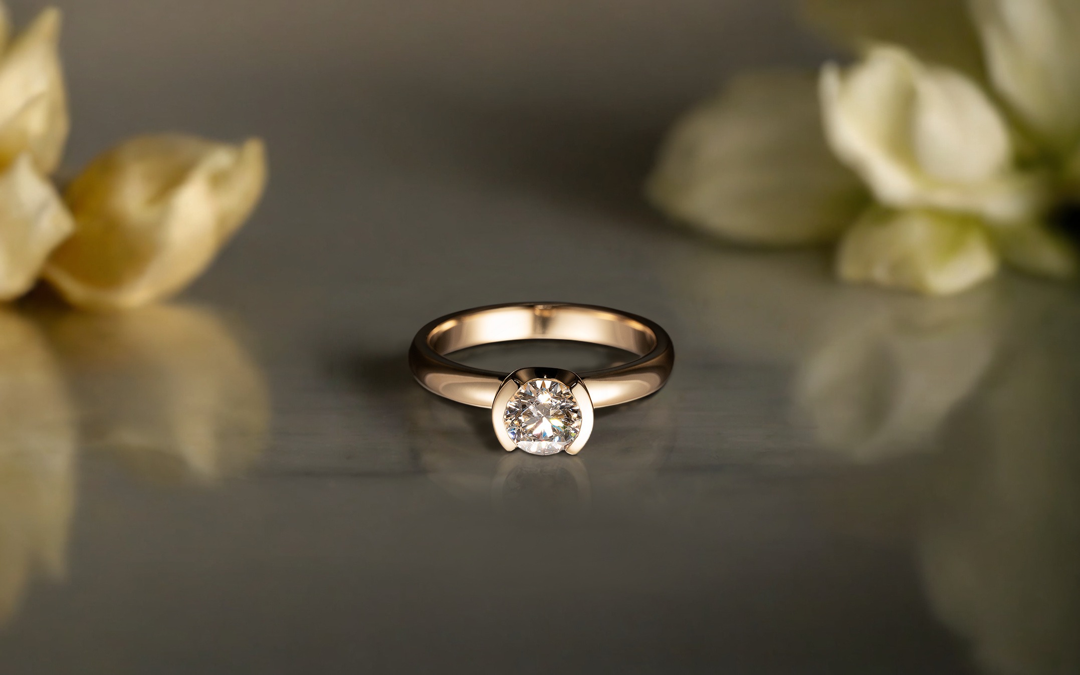 Semi Bezel Set Diamond Engagement Ring In Yellow Gold