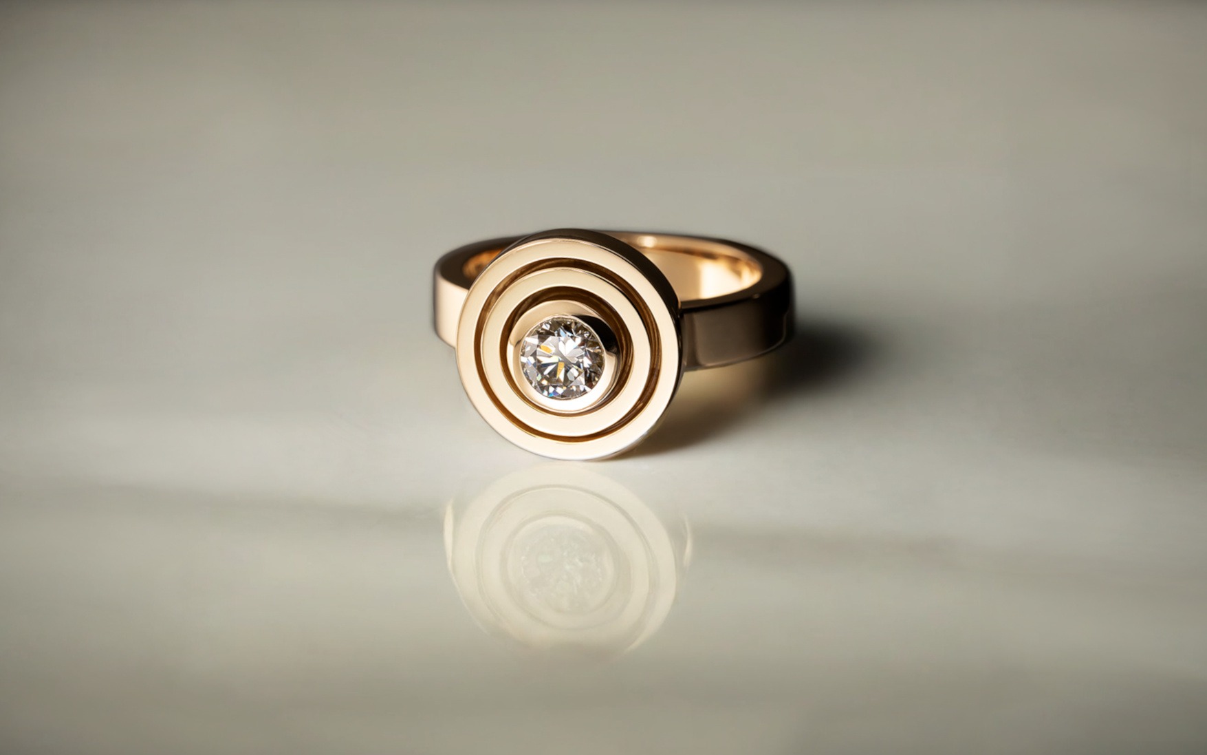 Rudolf Heltzel Two Surround DIamond Engagement Ring In Yellow Gold