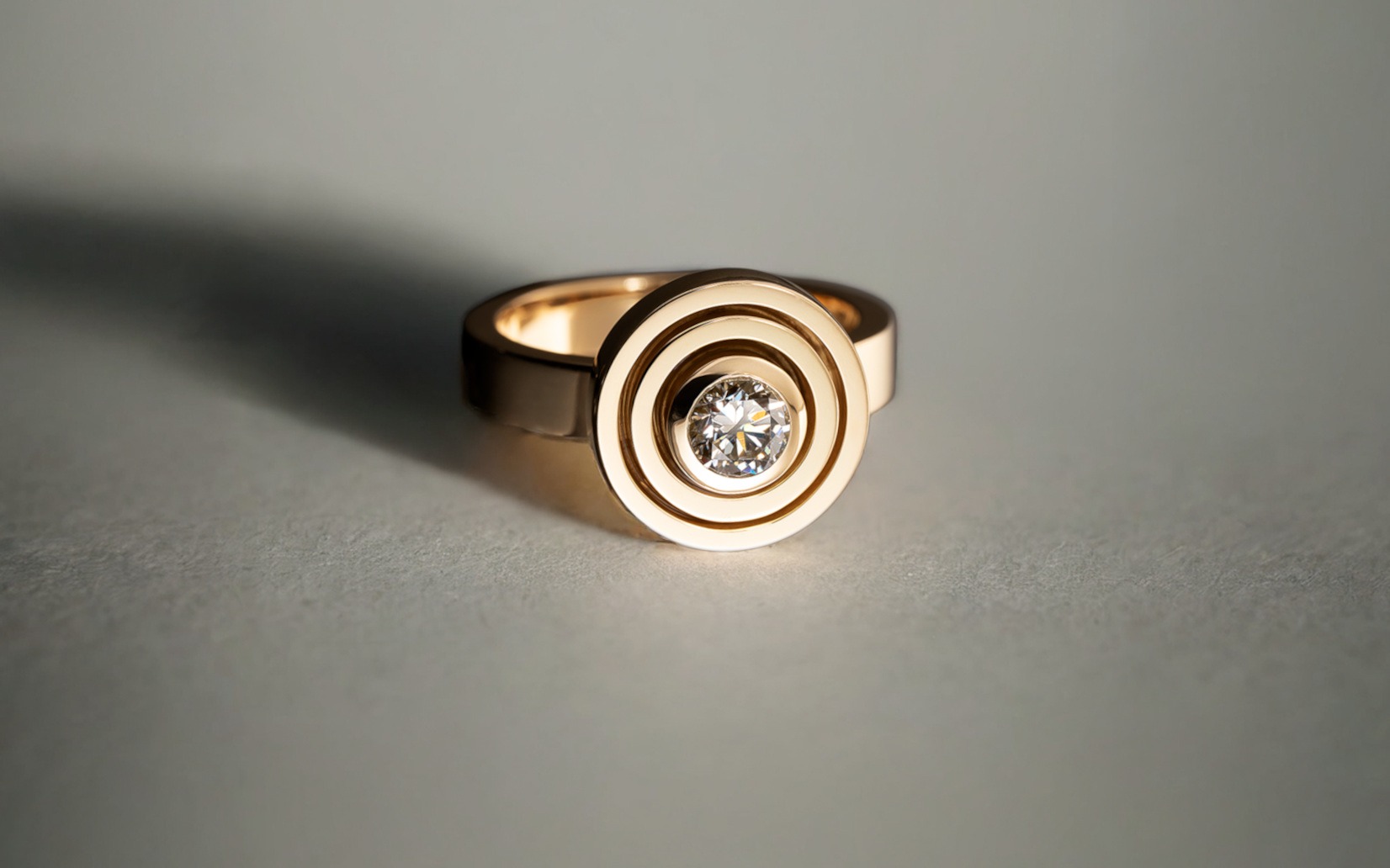 Rudolf Heltzel Two Surround DIamond And Yellow Gold Engagement Ring