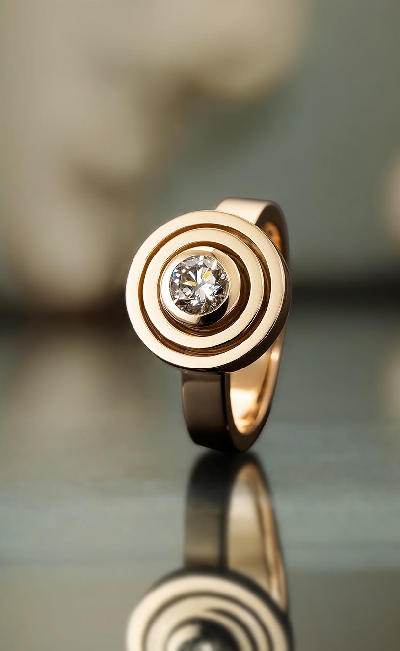 Rudolf Heltzel Yellow Gold Two Surround DIamond Engagement Ring