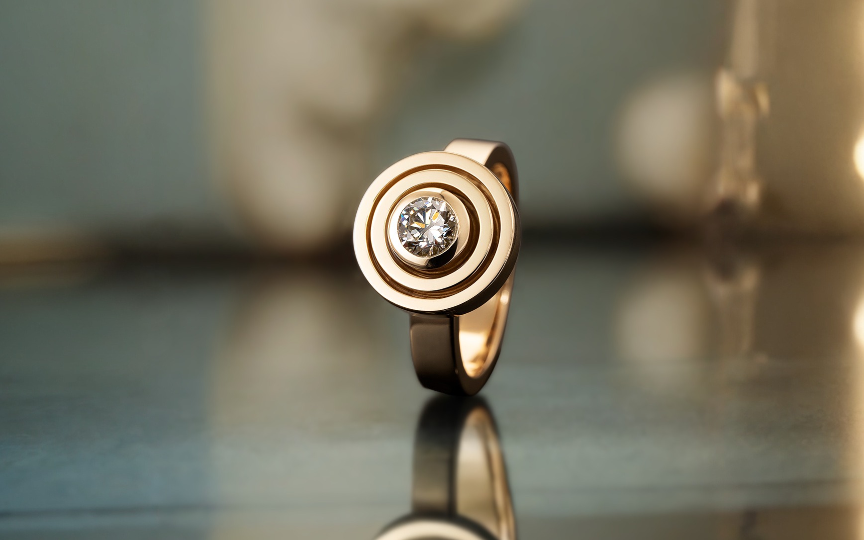 Rudolf Heltzel Yellow Gold Two Surround DIamond Engagement Ring