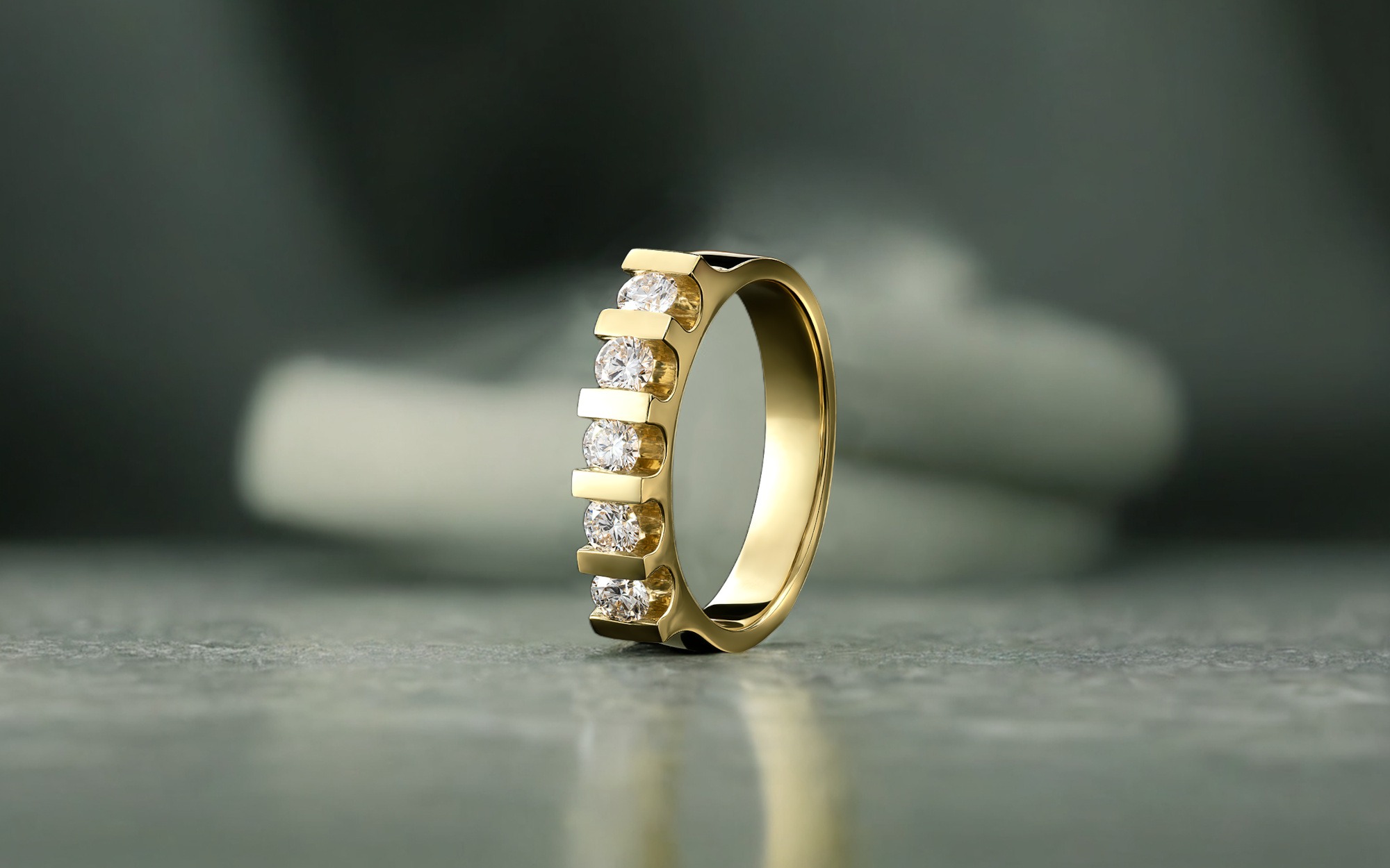 5 Stone Diamond And Yellow Gold Engagement Ring