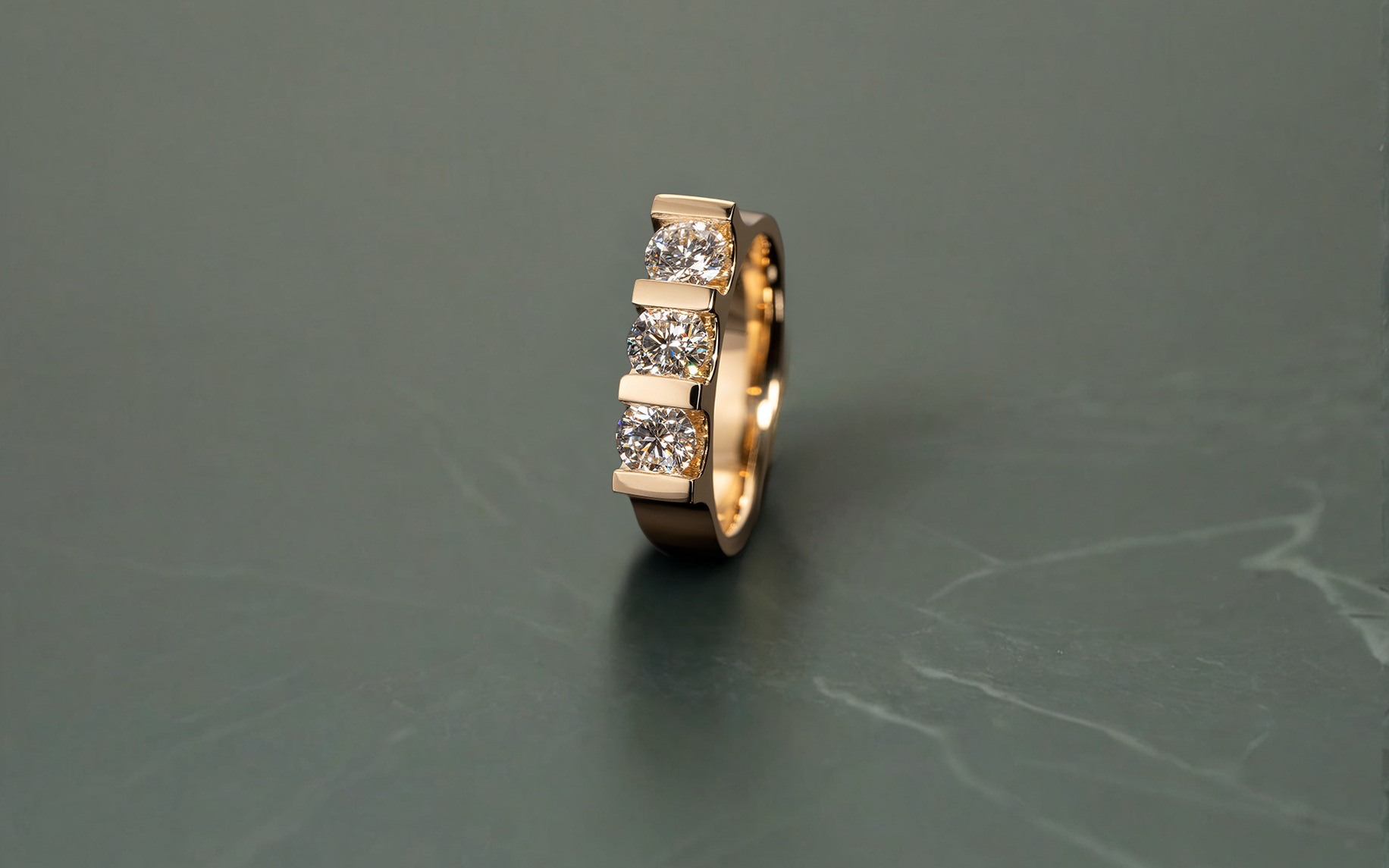Rudolf Heltzel Ushaped 3 Stone Diamond And Yellow Gold Engagement Ring