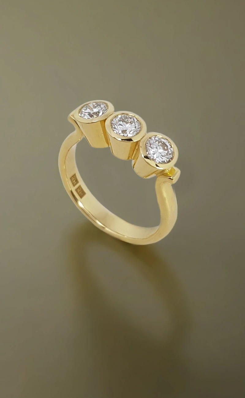 Rudolf Heltzel 3 Stone Bezel Set Engagement Ring In Yellow Gold