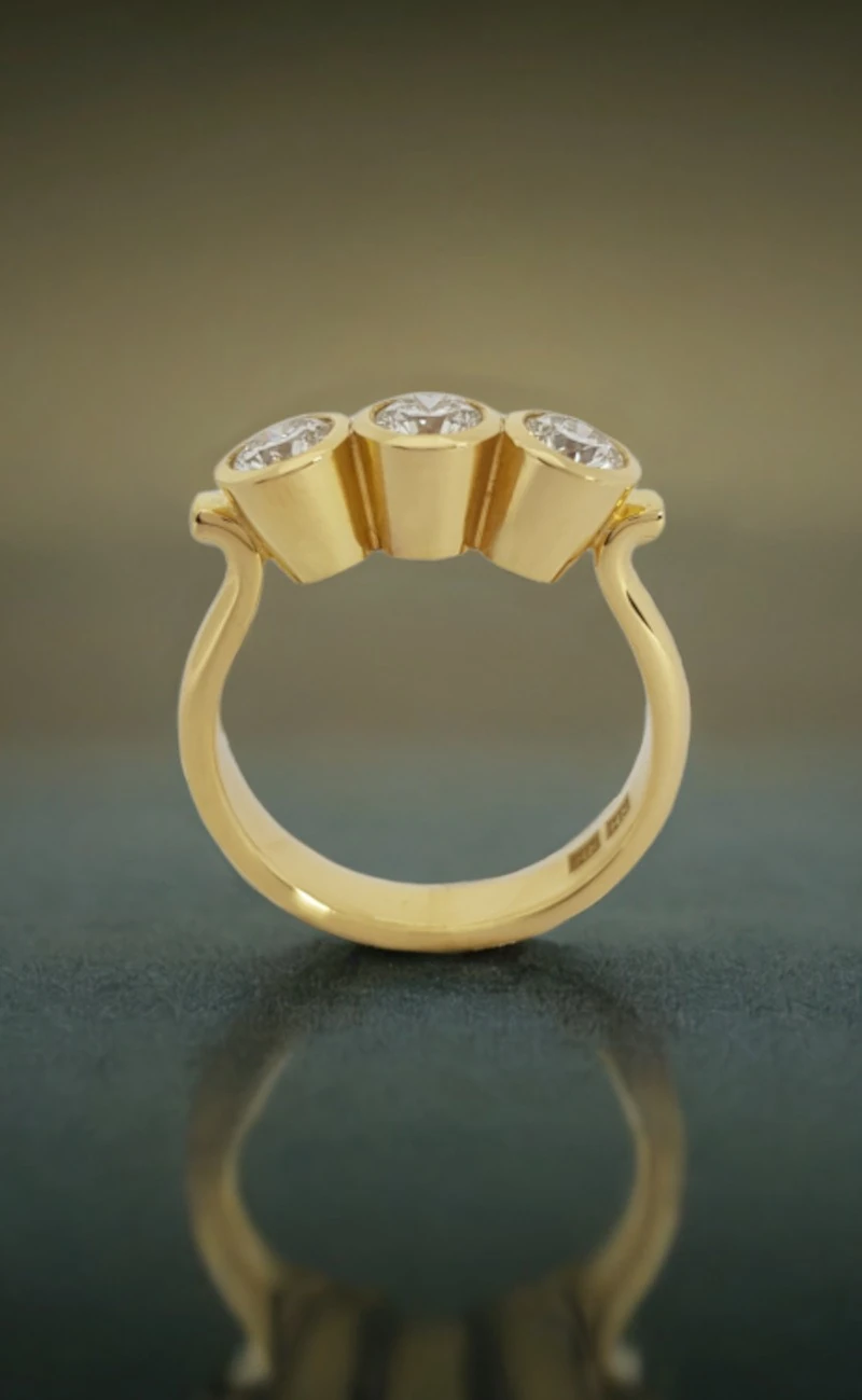 Rudolf Heltzel 3 Stone Bezel Set Engagement Ring In Yellow Gold