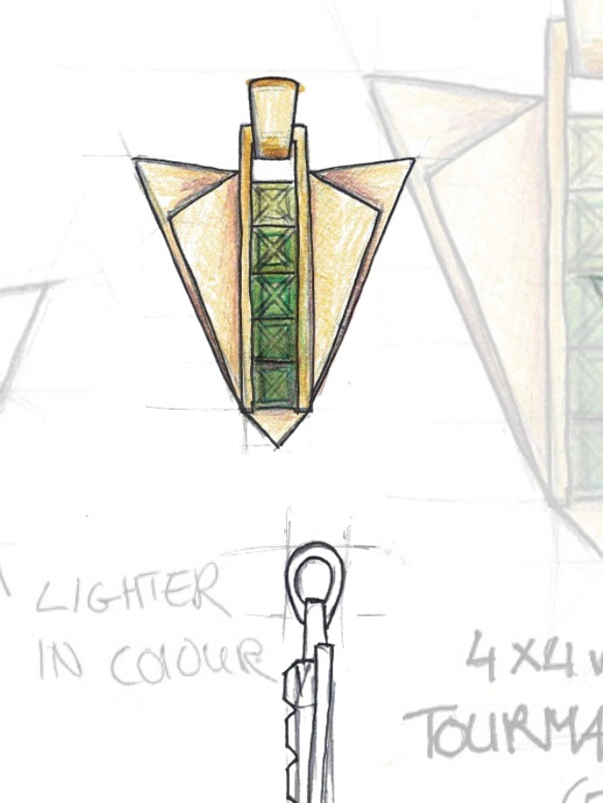 18ct Yellow Gold Green Tourmaline Pendant Sketch