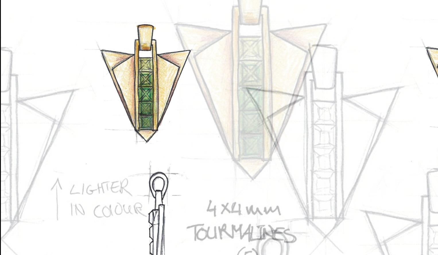 18ct Yellow Gold Green Tourmaline Pendant Sketch