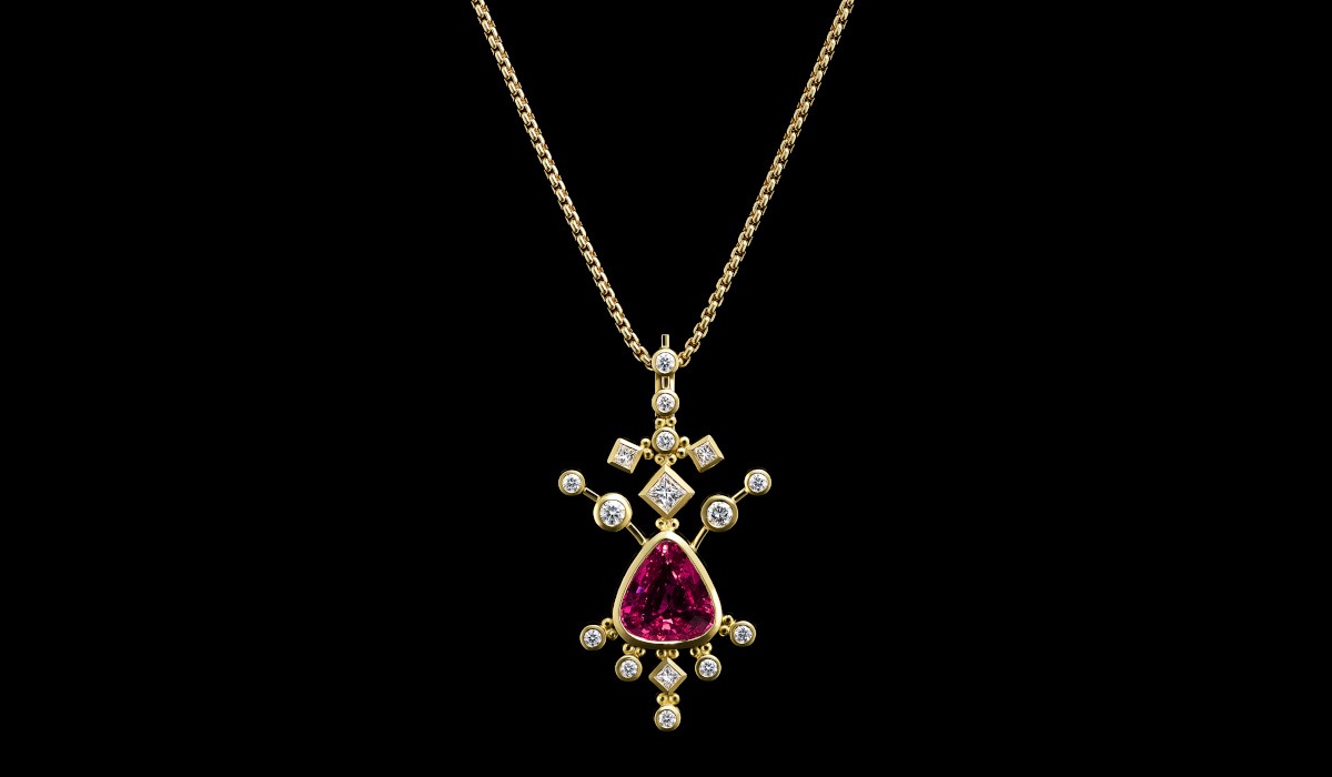 18ct Gold and Diamond Spinel Pendant