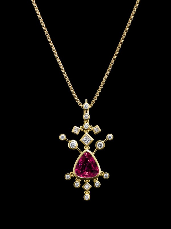 18ct Gold Spinel and Diamond Pendant